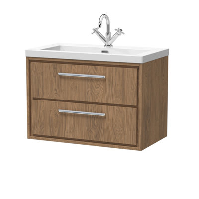 Hudson Reed Lille Wall Hung Two Drawer Contemporary Vanity Unit With 1 Tap Hole Basin In Antique Oak813 X 462mm from B&Q