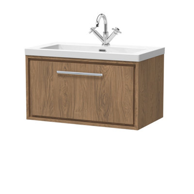 Hudson Reed Lille Wall Hung Single Drawer Contemporary Vanity Unit With 1 Tap Hole Basin In Antique Oak813 X 462mm from B&Q