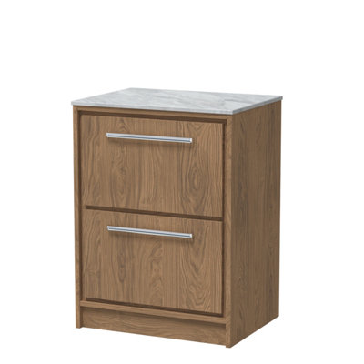 Hudson Reed Lille Floorstanding Two Drawer Contemporary Vanity Unit With Marble Worktop In Antique Oak610 X 460mm from B&Q
