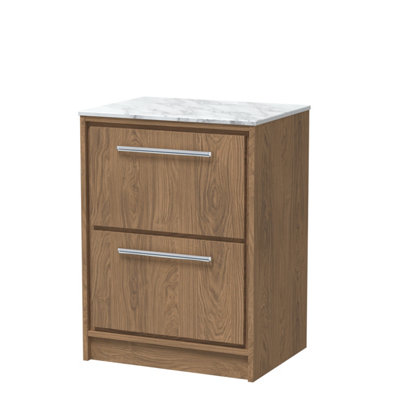 Hudson Reed Lille Floorstanding Two Drawer Contemporary Vanity Unit With Marble Worktop In Antique Oak610 X 460mm from B&Q