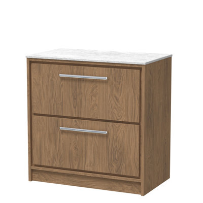 Hudson Reed Lille Floorstanding Two Drawer Contemporary Vanity Unit With Marble Worktop In Antique Oak810 X 460mm from B&Q