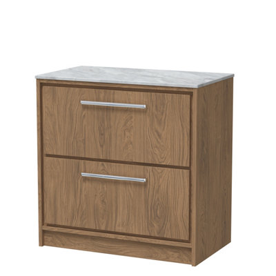 Hudson Reed Lille Floorstanding Two Drawer Contemporary Vanity Unit With Marble Worktop In Antique Oak810 X 460mm from B&Q