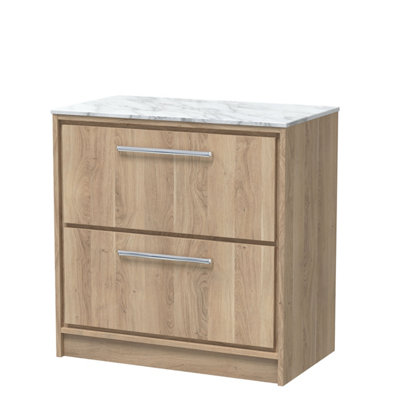 Hudson Reed Lille Floor Standing Two Drawer Contemporary Vanity Unit With Marble Worktop In Bleached Oak810 X 460mm from B&Q