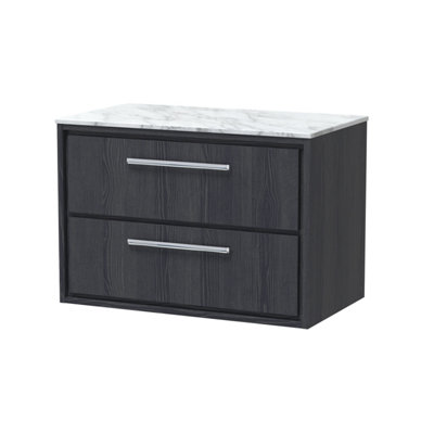 Hudson Reed Lille Wall Hung 2 Drawer Countertop Vanity Unit & Marble WorktopGraphite Woodgrain810 X 460 mm from B&Q