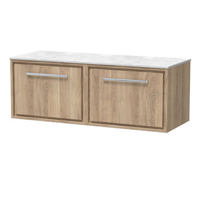 Hudson Reed Lille Wall Hung Two Drawer Contemporary Vanity Unit With Marble Worktop In Bleached Oak1210 X 460mm from B&Q