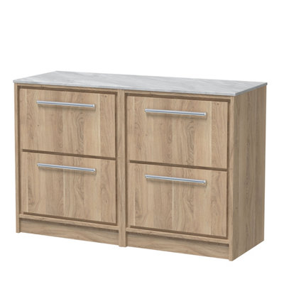 Hudson Reed Lille Floor Standing Four Drawer Contemporary Vanity Unit With Marble Worktop In Bleached Oak1210 X 460mm from B&Q