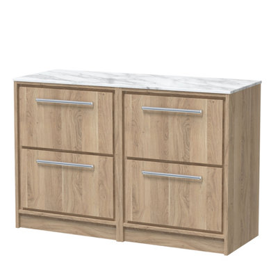 Hudson Reed Lille Floor Standing Four Drawer Contemporary Vanity Unit With Marble Worktop In Bleached Oak1210 X 460mm from B&Q