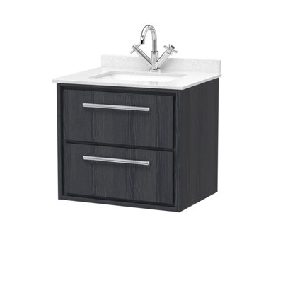 Hudson Reed Lille Wall Hung 2 Drawer Vanity With Marble Top & 1 Tap Hole BasinGraphite Woodgrain617 X 620 mm from B&Q