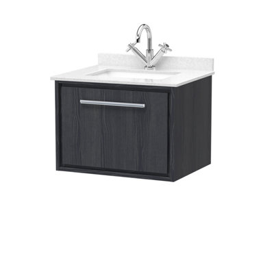 Hudson Reed Wall Hung 1-Drawer Vanity & Marble Top Underslung BasinGraphite Grey Woodgrain620X470X509mm from B&Q