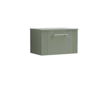Balterley Belvide Partial Fluted 1 Drawer Wall Hung Vanity Unit With Colour Coordinating Worktop600mmSatin Green from B&Q