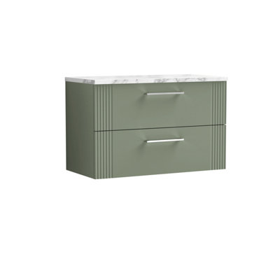 Balterley Belvide Partial Fluted 2 Drawer Wall Hung Vanity Unit With Carrera Marble Laminate Worktop800mmSatin Green from B&Q