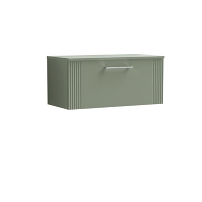 Balterley Belvide Partial Fluted 1 Drawer Wall Hung Vanity Unit With Colour Coordinating Worktop800mmSatin Green from B&Q