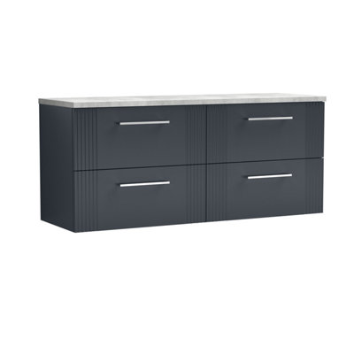 Balterley Belvide Partial Fluted 4 Drawer Wall Hung Vanity Unit With Bellato Grey Laminate Worktop1200mmSatin Dark Grey from B&Q