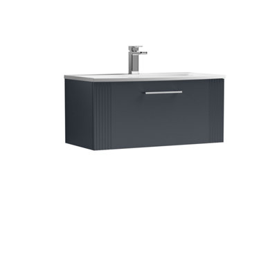 B&Q -  Belvide Partial Fluted 1 Drawer Wall Hung Vanity Unit With 1 Tap Hole Curved Basin- 800mmSatin Soft Black