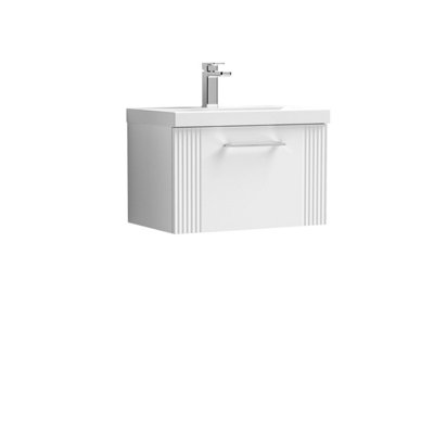 B&Q -  Belvide Partial Fluted 1 Drawer Wall Hung Vanity Unit With 1 Tap Hole Curved Basin- 600mmSatin White
