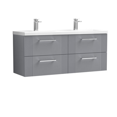 Balterley Belvide Partial Fluted 4 Drawer Wall Hung Vanity Unit With Double Ceramic Basin1200mmSatin Grey from B&Q
