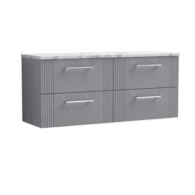 Balterley Belvide Partial Fluted 4 Drawer Wall Hung Vanity Unit With Carrera Marble Laminate Worktop1200mmSatin Grey from B&Q
