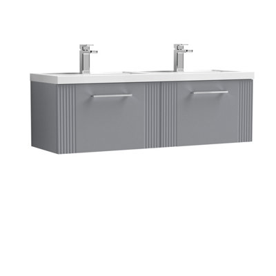 Balterley Belvide Partial Fluted 2 Drawer Wall Hung Vanity Unit With Double Polymarble Basin1200mmSatin Grey from B&Q