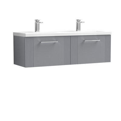 Balterley Belvide Partial Fluted 2 Drawer Wall Hung Vanity Unit With Double Ceramic Basin1200mmSatin Grey from B&Q