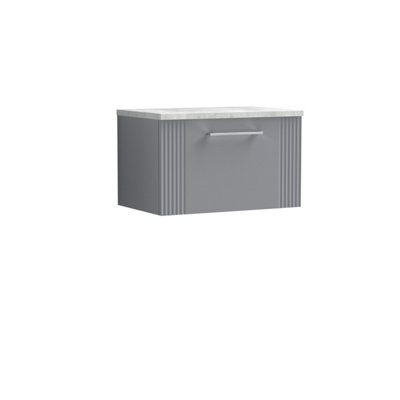 Balterley Belvide Partial Fluted 1 Drawer Wall Hung Vanity Unit With Bellato Grey Laminate Worktop600mmSatin Grey from B&Q