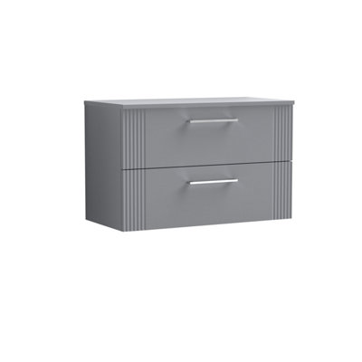 Balterley Retro 2 Drawer Wall Hung Vanity Unit With Colour Coordinating Laminate Worktop - 800Mm - Satin Grey