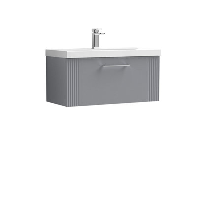 B&Q -  Belvide Partial Fluted 1 Drawer Wall Hung Vanity Unit With Mid-Edge 1 Tap Hole Ceramic Basin800mmSatin Grey