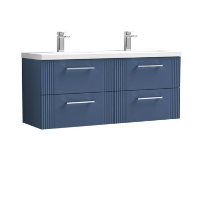 Balterley Belvide Partial Fluted 4 Drawer Wall Hung Vanity Unit With Double Ceramic Basin1200mmSatin Blue from B&Q