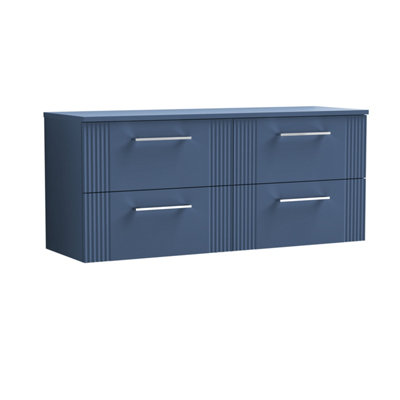 Balterley Retro 4 Drawer Wall Hung Vanity Unit With Colour Coordinating Laminate Worktop - 1200Mm - Satin Blue