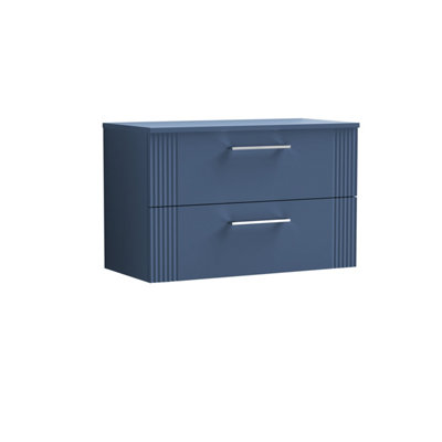 B&Q -  Belvide Partial Fluted 2 Drawer Wall Hung Vanity Unit With Colour Coordinating Laminate Worktop800mmSatin Blue