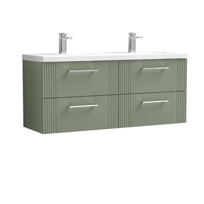 Balterley Belvide Partial Fluted 4 Drawer Wall Hung Vanity Unit With Double Ceramic Basin1200mmSatin Green from B&Q