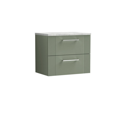 Balterley Belvide Partial Fluted 2 Drawer Wall Hung Vanity Unit With Bellato Grey Laminate Worktop600mmSatin Green from B&Q