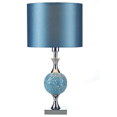 Britalia Brels4223 Polished Chrome & Blue Mosaic Glass Sphere Vintage Table Lamp With Faux Silk Drum Shade 50Cm from B&Q