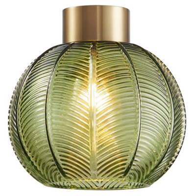 Britalia Antique Gold & Green Ribbed Glass Vintage Retro Easy Fit Globe Dome Pendant Shade20.5Cm Diameter (8")None Electric Shade from B&Q