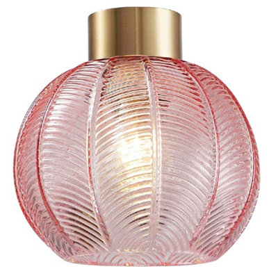 Britalia Antique Gold & Pink Ribbed Glass Vintage Retro Easy Fit Globe Dome Pendant Shade20.5Cm Diameter (8")None Electric Pendant from B&Q