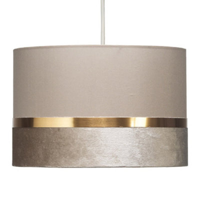 Britalia Beige Velvet & Fabric Drum Pendant Shade With Gold Metallic Band 30Cm from B&Q