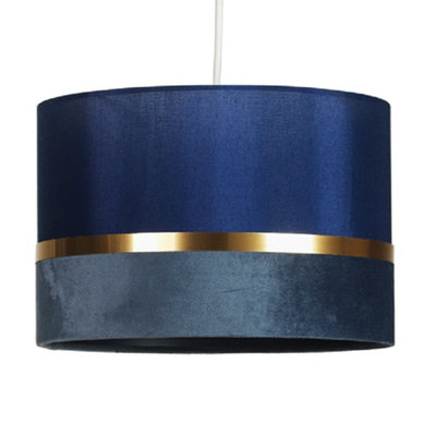 Britalia Navy Blue Velvet & Fabric Drum Pendant Shade With Gold Metallic Band 30Cm from B&Q