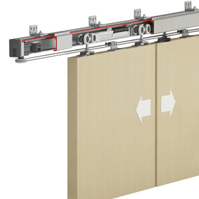Decoranddecor Double  Symmetric Synchronised Sliding Door Track Kit120Kg Max Door4800mm TrackOne Way Soft Close from B&Q