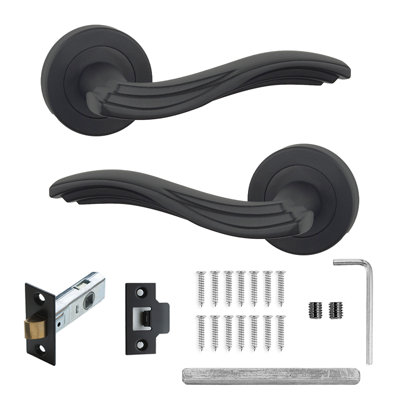 DecoranddecorBlack Door Handle SetInternal Door Handle SetBlack Door Lever Handles Latch KitSolace Range from B&Q