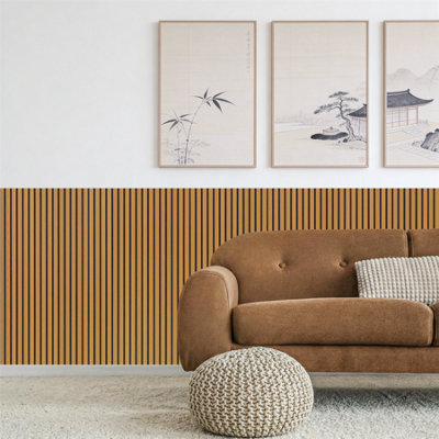 Decoranddecor 3-Sided Oak Acoustic Wall PanelsWood Slat Panels1200X600mmPack Of 2 from B&Q