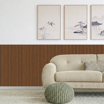 Decoranddecor 3-Sided Walnut Acoustic Wall PanelsWood Slat Panels1200X600mmPack Of 2 from B&Q