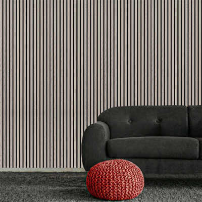 Decoranddecor 3-Sided Grey Acoustic Wall PanelsWood Slat Panels2400X600mmPack Of 2 from B&Q