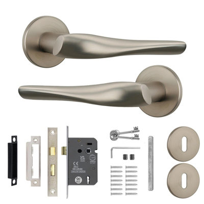Decoranddecor Satin Nickel Door Handle With LockInternal Door Handles For Wood DoorsInterior Door HandlesNanda Range from B&Q