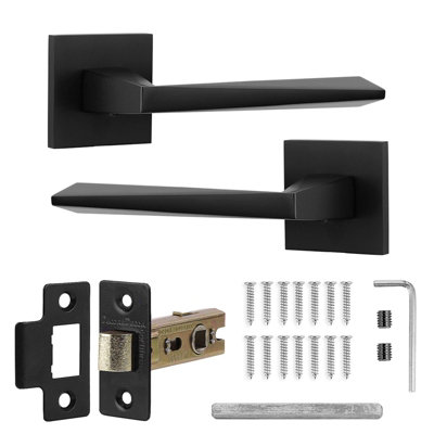 Decoranddecor Black Door Handles - Internal Door Handles For Doors - Interior Door Handles With Tubular Latch - Leda Range