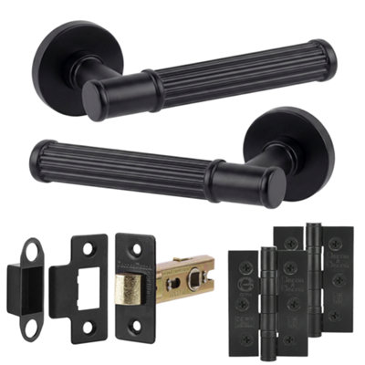 B&Q -  Leto Door Handles With Latch & 76mm HingesMatt Black Lever On Rose Internal Door Kit