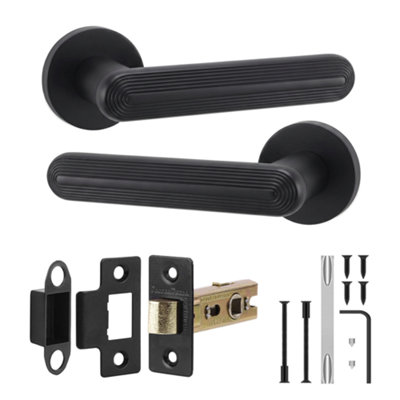B&Q -  Marin Door Handles With 76mm Tubular LatchMatt Black Lever On Rose Internal Door Latch Kit