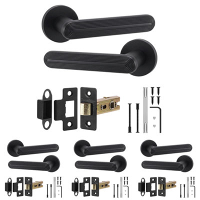 B&Q -  Marin Door Handles With 76mm Tubular LatchMatt Black Lever On Rose Internal Door Latch KitPack Of 4