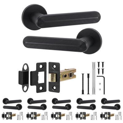B&Q -  Marin Door Handles With 76mm Tubular LatchMatt Black Lever On Rose Internal Door Latch KitPack Of 6