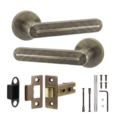 B&Q -  Marin Door Handles With 76mm Tubular LatchAntique Brass Lever On Rose Internal Door Latch Kit