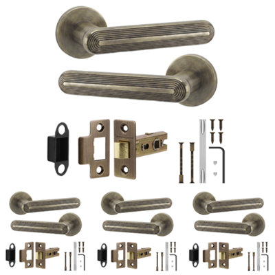 B&Q -  Marin Door Handles With 76mm Tubular LatchAntique Brass Lever On Rose Internal Door Latch KitPack Of 4