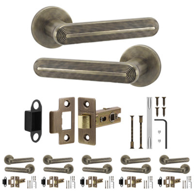 B&Q -  Marin Door Handles With 76mm Tubular LatchAntique Brass Lever On Rose Internal Door Latch KitPack Of 6